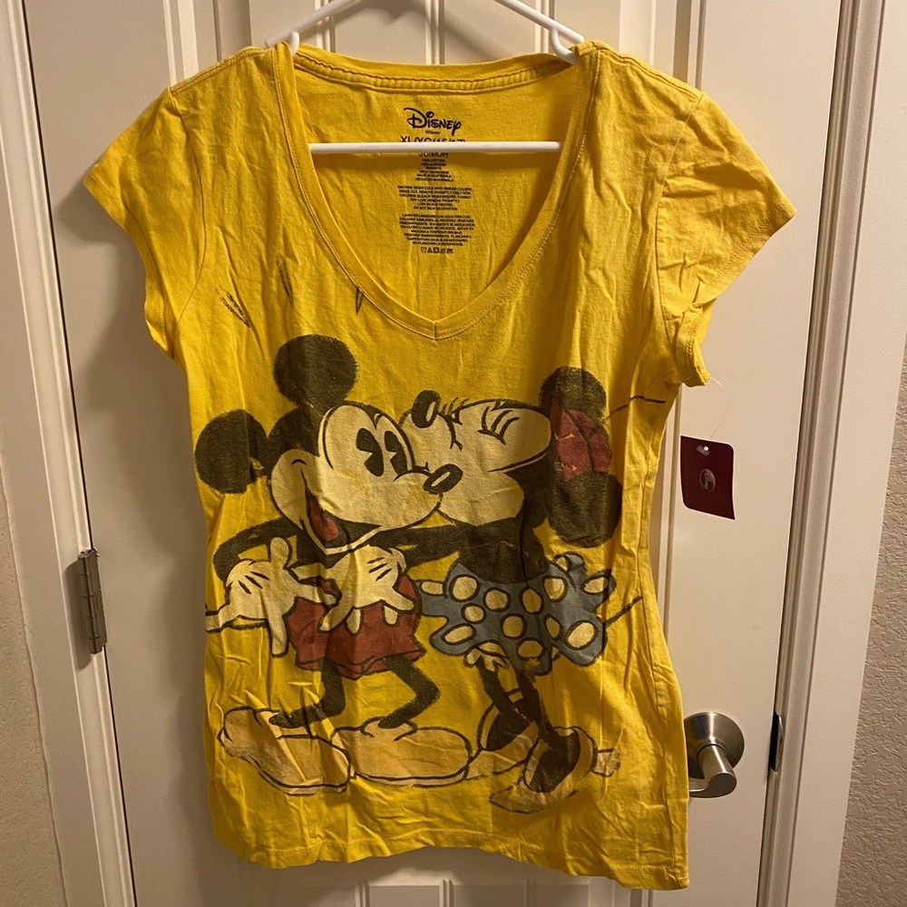 NWT Disney XL Top Juniors 15 17 Yellow Mickey Minnie Mouse Shirt T-shirt